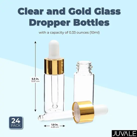 24-Pack Clear Glass Tincture Bottles with Dropper, Mini Eye Dropper Bottles for Essential Oils, Travel Aromatherapy Perfume, Liquid Cosmetics, Cuticle Oils (Gold and White, 10ml) {5}