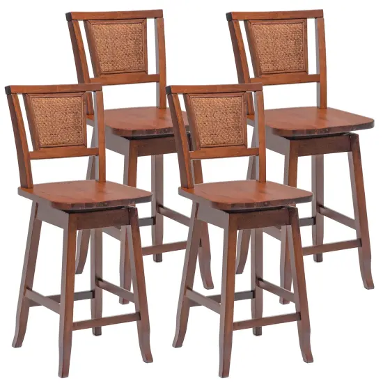 Costway Set of 2/4 Swivel Bar Stools Counter Height Rubber Wood Pub Chairs w/ Rattan Back {1}