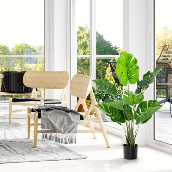 Costway 4FT Artificial Monstera Deliciosa Plant Palm Tree w/ Cement-Filled Pot Indoor Outdoor {2}