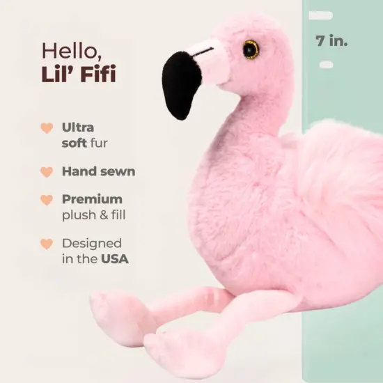 Bearington Lil&rsquo; Fifi Stuffed Plush Flamingo Toy, 7 inches , Made with Premium Fill, Pink Fur & Fuzzy Wings; Machine Washable, Gift for Animal Lovers, For Ages 1-14 {3}