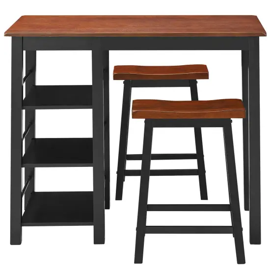 Costway 3-Piece Counter Height Dining Table Set w/2 Saddle Stools&Storage Shelves Walnut {4}