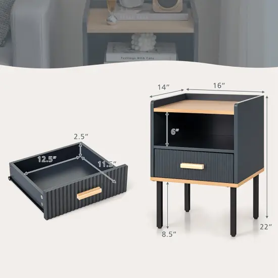 Costway Nightstand Bedside End Table with Drawer & Open Shelf for Living Room Bedroom {4}
