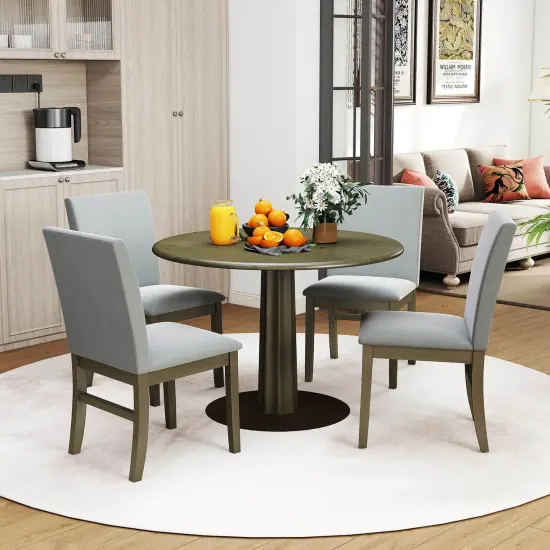 Costway Upholstered Dining Chairs Set of 2/4 with Rubber Wood Legs Padded Seat & High Back {2}