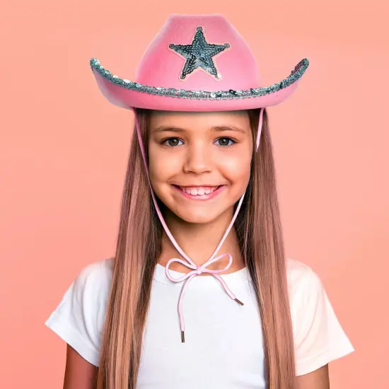 4-Pack Pink Cowboy Hats for Girls and Women - Felt Cowgirl Hats with Western Star for Costume, Dress Up Party, Birthday (One Size Fits All) {2}