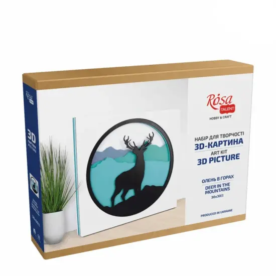 Rosa Talent Deer in the Mountains - 3D Painting Set. Primed Fiberboard. 6 Layers. 11.81*11.81 inches. {5}