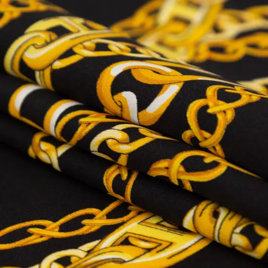 1 Yard Italian Black Bean and Gold Chains Digitally Printed Silk Charmeuse, 55 Inches Wide {3}
