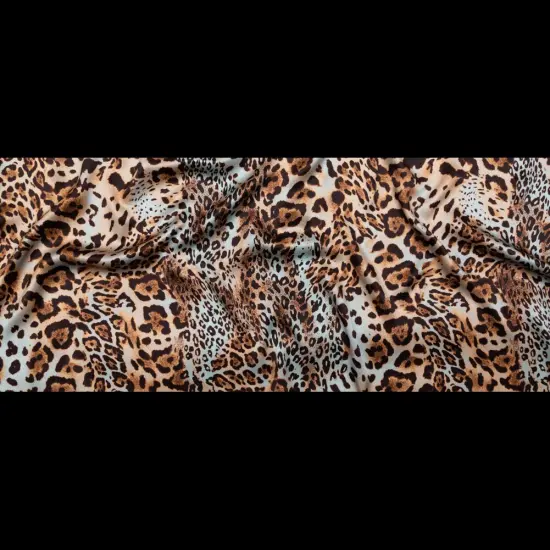 1 Yard Aqua Brown Jaguar Digitally Printed Silk Charmeuse Fabric 55 inch Width {3}