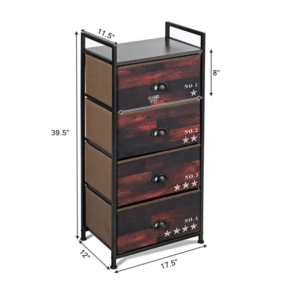 Costway 4 Drawer Fabric Dresser Storage Tower Nightstand Sturdy Steel Frame Closet {2}