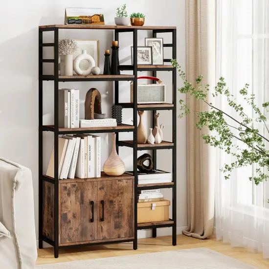 Costway 55.5" Tall Bookcase with 2-Door Cabinet Metal Frame Freestanding Display Rack {2}