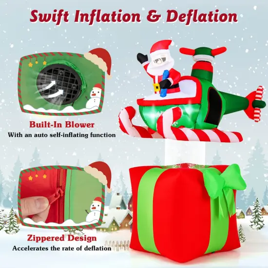 Costway 6 FT Christmas Inflatables Santa Claus with Helicopter on Gift Box {5}
