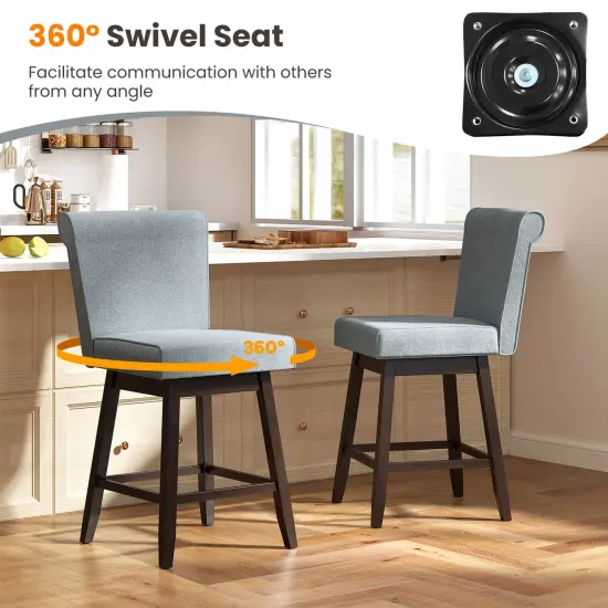 Costway 27" Swivel Bar Stools Set of 2/4 with Rubber Wood Legs Upholstered Linen Bar Chairs Beige/Gray {6}