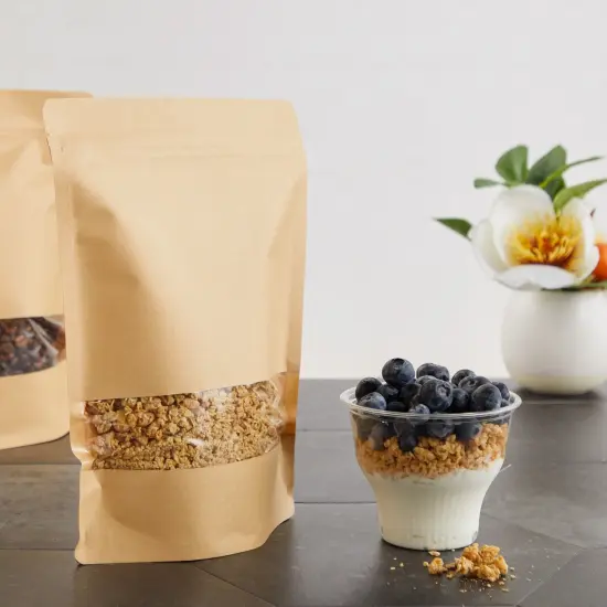 Kraft Stand Up Pouches, Clear Window Sealable Bags for Packaging (7x10 In, 120 Pack) Brown {2}