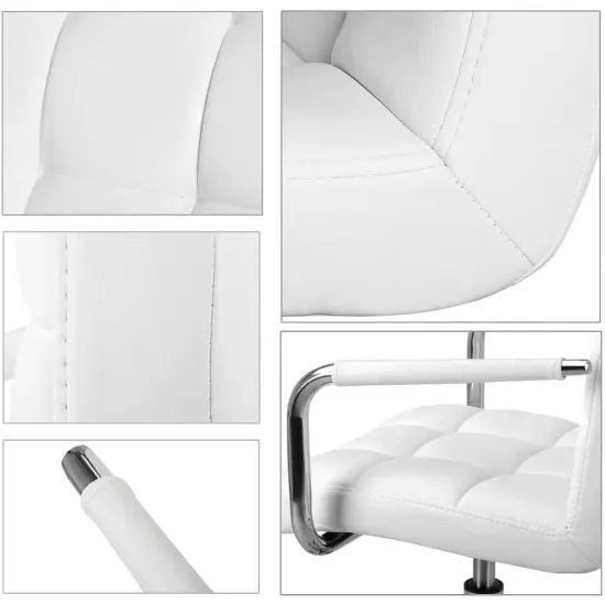 Faux Leather Adjustable Swivel Mid-Back Swivel Office Chair with Rolling Wheels White {4}