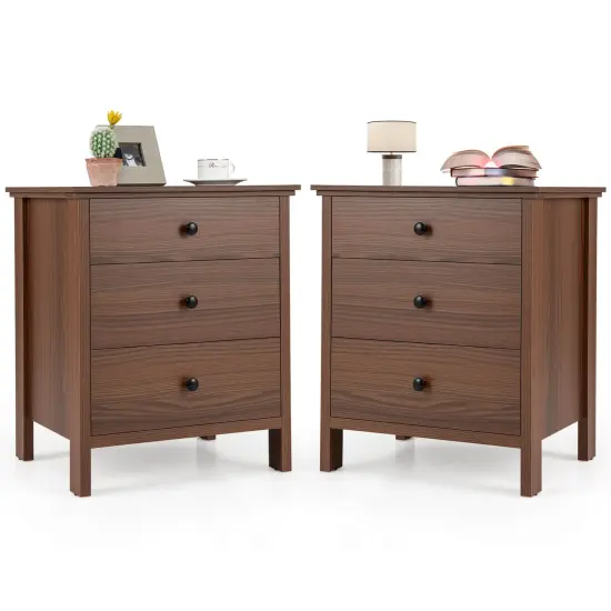Costway 2PCS Nightstand with 3 Drawer for BedroomCompact Storage Chest Modern Sofa Side {1}