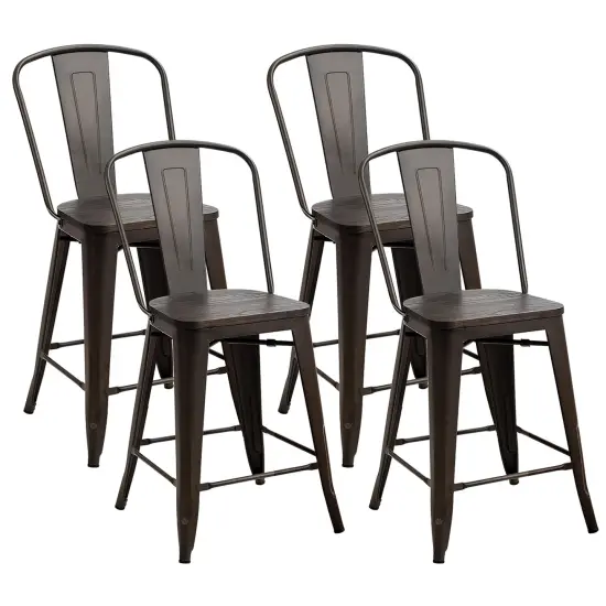 Costway Set of 4 Modern Metal Dining Chairs w/ Wood Seat Kitchen {1}