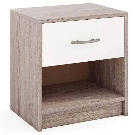 Costway Modern Nightstand Bedside Table with Drawer Open Storage Shelf for Small Spaces Light Gray/Oak&White/Natural&White/Natural/White/Dark Gray/Brown {11}