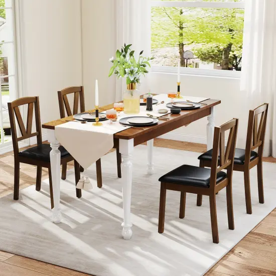 Costway Dining Chairs Set of 2/4 PU Leather Dining Room Chairs with Hollowed Backrests {5}