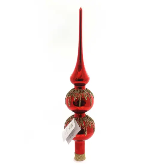 Golden Bell Collection 12.0 Inch Red Finial W/ Gold Icicles Christmas Tree Topper , Christmas Decor Tree Topper Czech {2}
