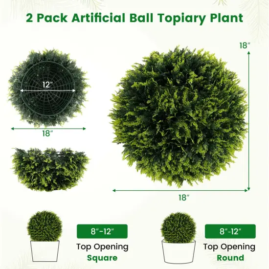 Costway 2 PCS 18"/20" Artificial Cedar Topiary Balls Sun-protective Round Greenery Bushes {9}