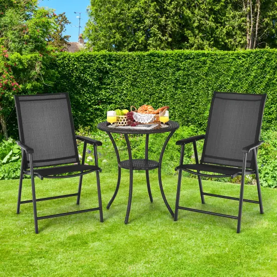 Costway 2PCS Patio Folding Dining Chairs Portable Camping Armrest Garden Black/Grey {8}