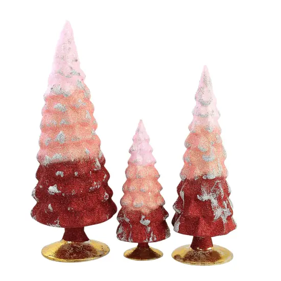 Cody Foster 11.75 In Red Glitter Gradient Trees Christmas Decorative Tree Set , Christmas Valentines Set/3 Decorative Village Decor Mantle Holiday {3}