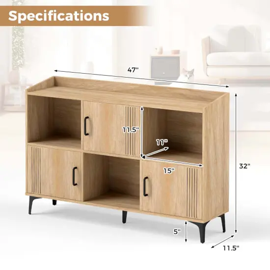 Costway 47" Wide Storage Cabinet Home Large Bookcase with 3 Door Cabinets & Open Shelves {3}