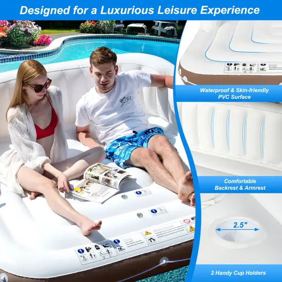 Costway Floating Island Inflatable Swimming Pool Float Lounge Raft with Canopy SPF50+ Retractable Detachable Sunshade with Two Cup Holders White {6}