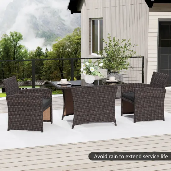 Costway 3 PCS Wicker Bistro Set Balcony Furniture Set with Tempered Glass Dining Table {5}