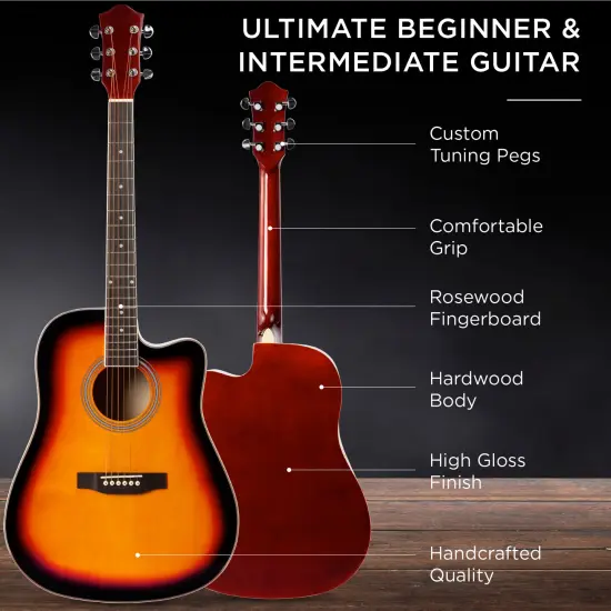 Best Choice Products 41in Full Size Beginner Acoustic Guitar Set with Case, Strap, Capo, Strings Sunburst {4}