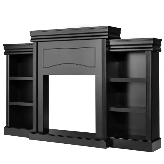Costway 70'' Fireplace TV Stand Modern Media Entertainment Center Bookcase White\Black {7}