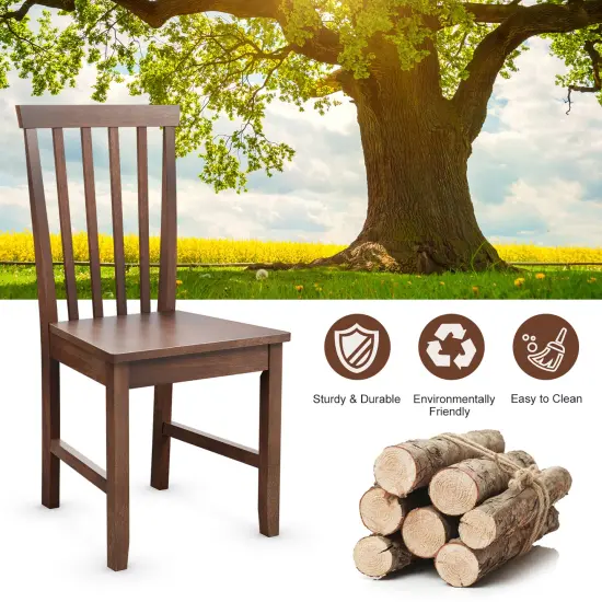 Costway Set of 2 Dining Chair Brown Kitchen Spindle Back Side Chair with Solid Wooden Legs {6}