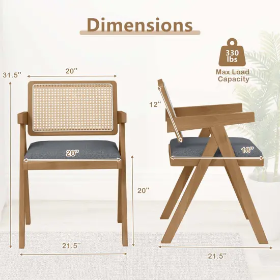 Costway Set of 2/4 Rattan Accent Chairs Fabric Dining Chairs Modern Living Room Chairs Gray {3}