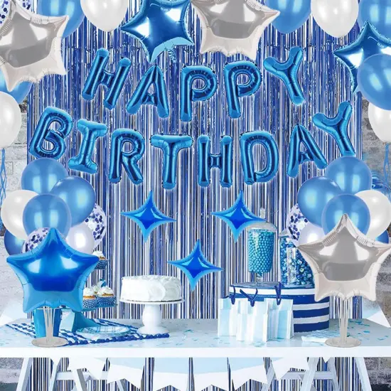 16 Inch Mylar Foil Letters, 12 Inch Blue and White Balloons with Star Balloons {3}