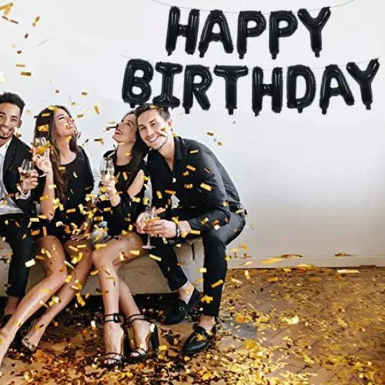 Black Happy Birthday Foil Balloons Banner {2}