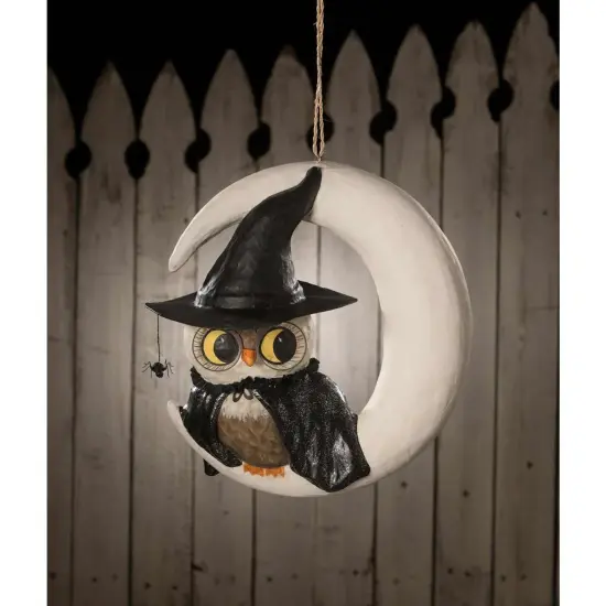 Bethany Lowe 14.0 Inch Witchy Owl On Moon Paper Mache Halloween Figurine , Lightweight Halloween Decor Halloween Bird Crescent Multicolored {3}