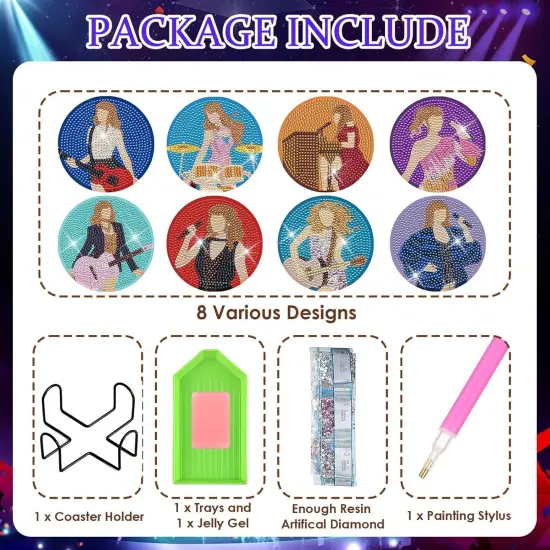 Diamond Art Painting Coasters Kits - 8 PCS Pop Star Diamond Painting Kits {5}