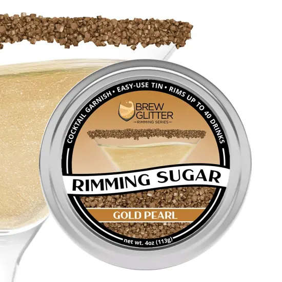 Brew Glitter - Gold Pearl Rimming Sugar (4oz, 1x Bar Tin) Cocktail Garnish for Mixed Drinks & Refreshments {1}