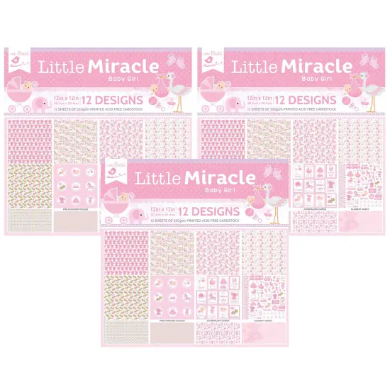 Pack of 3 - Little Birdie Little Miracle Cardstock Pack 12"X12" 12/Pkg-Baby Girl {1}