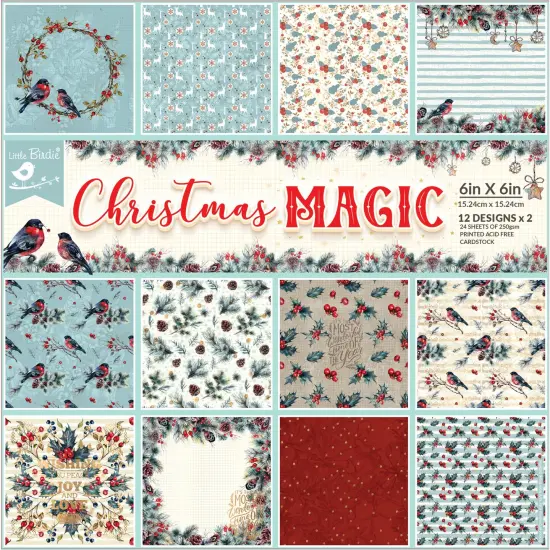 Little Birdie Cardstock 24 Sheet Pack 6"X6"-Christmas Magic {1}