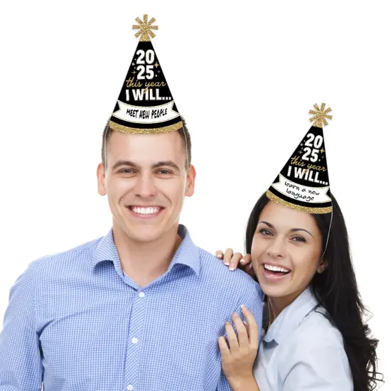 Big Dot of Happiness Hello New Year - Cone Party Hats - 2025 NYE Resolution Cone Party Hat for Adults - Set of 8 (Standard Size) {3}