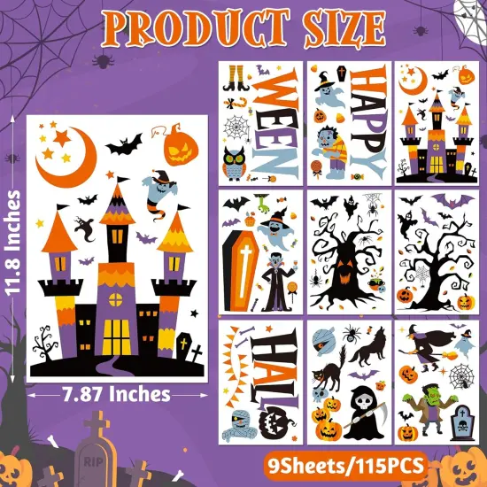 115PCS Halloween Window Clings - 9 Sheets {2}