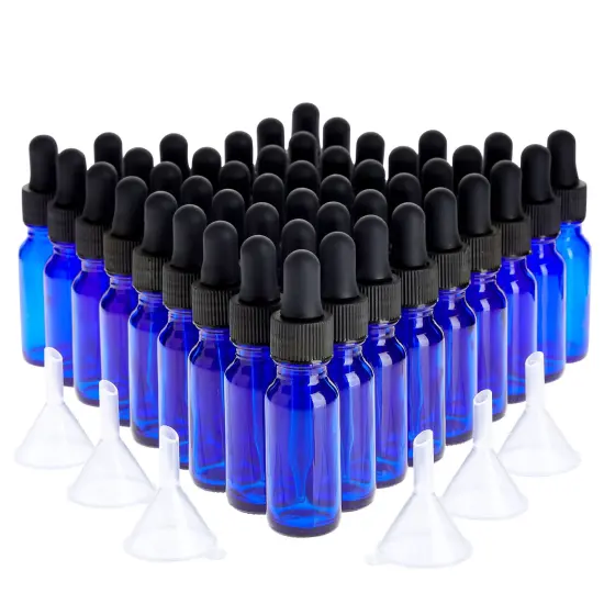 48 Count 0.5 oz Blue Glass Dropper Bottles and 6 Funnels (15 ml, 54 Pieces) {1}