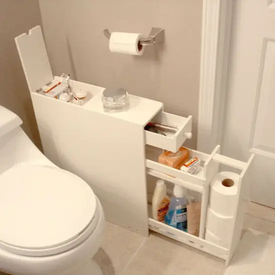Space Saving Bathroom Floor Cabinet in White Wood Finish {2}