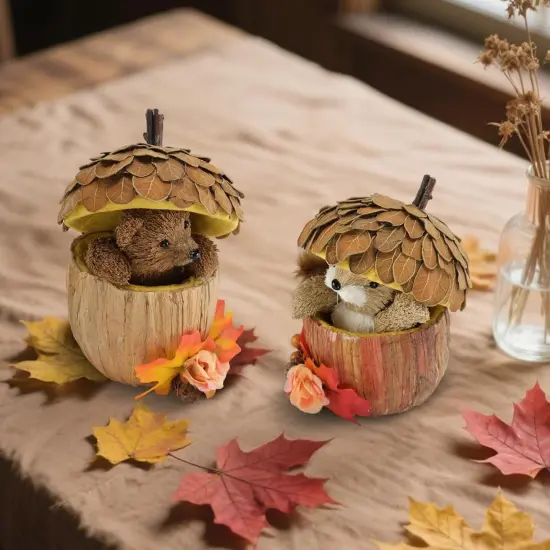 Animals Figurines in Acorns as Fall Table Centerpieces {4}