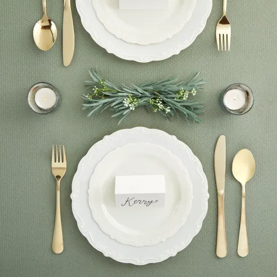 Set of 60 Cream Plastic Plates, Elegant Vintage Design for Party Supplies, Weddings, Disposable (30 Dinner Plates, 30 Dessert Plates, 2 Sizes) White {5}