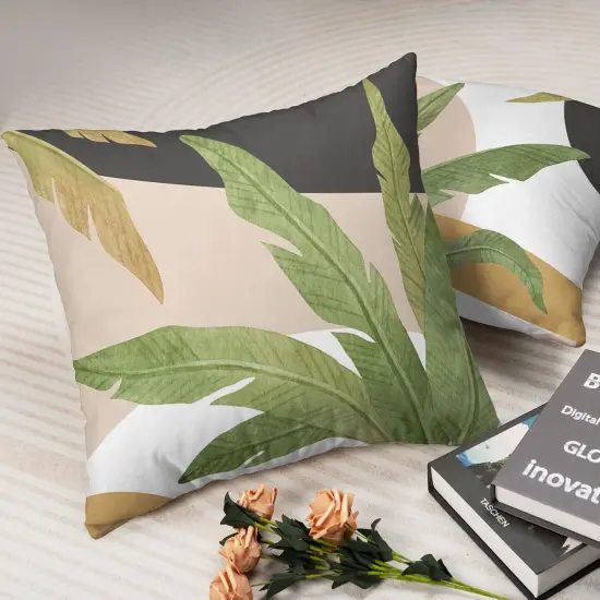 Green Leaves Spring Summer Throw Pillow Covers Geometric Palm Tree Pillow Covers 18x18 Set of 2 Modern Home Decor Room Tropical Outdoor Decorative Pillowcase for Sofa Bed Couch {5}