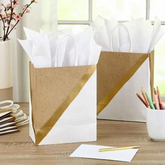 9" Medium Paper Gift Bags (Pack of 8 - White & Kraft) for Easter {2}