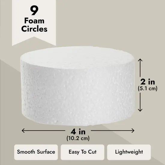 9 Pack Foam Circles for Crafts, Polystyrene Cylinders for Floral Arrangements, DIY Projects (4 x 2 In) White {3}