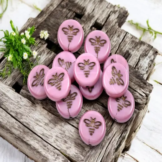 *12* 12mm Dark Bronze Washed Pink Silk Bee Coin Beads {3}