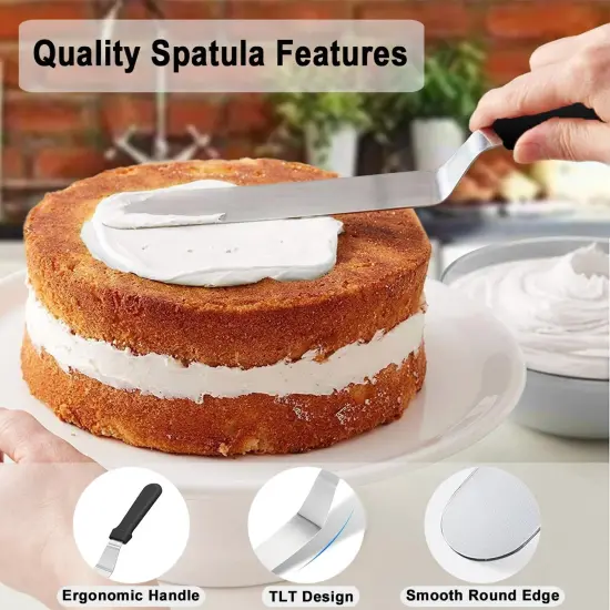 6" Small Angled Icing Spatula, Professional Food Grade Stainless Steel Cake Spatula with Sturdy & Durable Handle, Ideal for Frosting & Decorating Cakes, Baking {3}